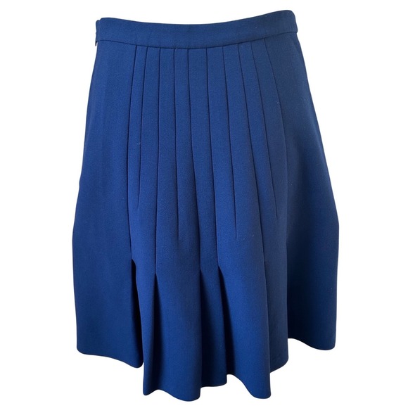 DVF Diane von Furstenberg Navy Blue Eliza Back Pleated A-line Skirt Size 6 - Picture 4 of 9